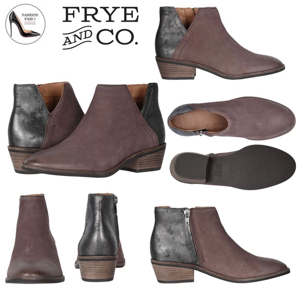 FRYE Caden Bootie Antique Brown Metallic Leather Block Heel Ankle Fashion Boot 7 - Picture 2 of 4